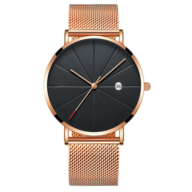 Minimalist Men's Calendar Watch – Waterproof Stainless Steel Quartz Timepiece (40mm)