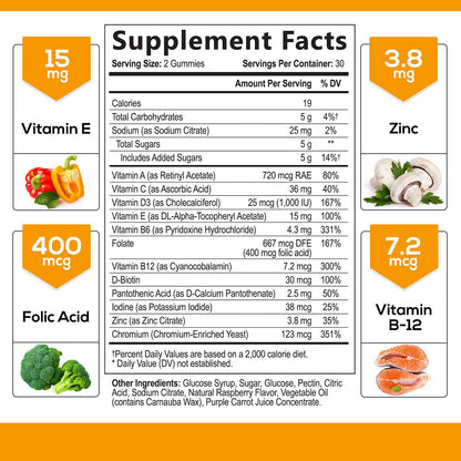 Vegan Multivitamin Gummies for Immune and Energy Support A C D E & Zinc
