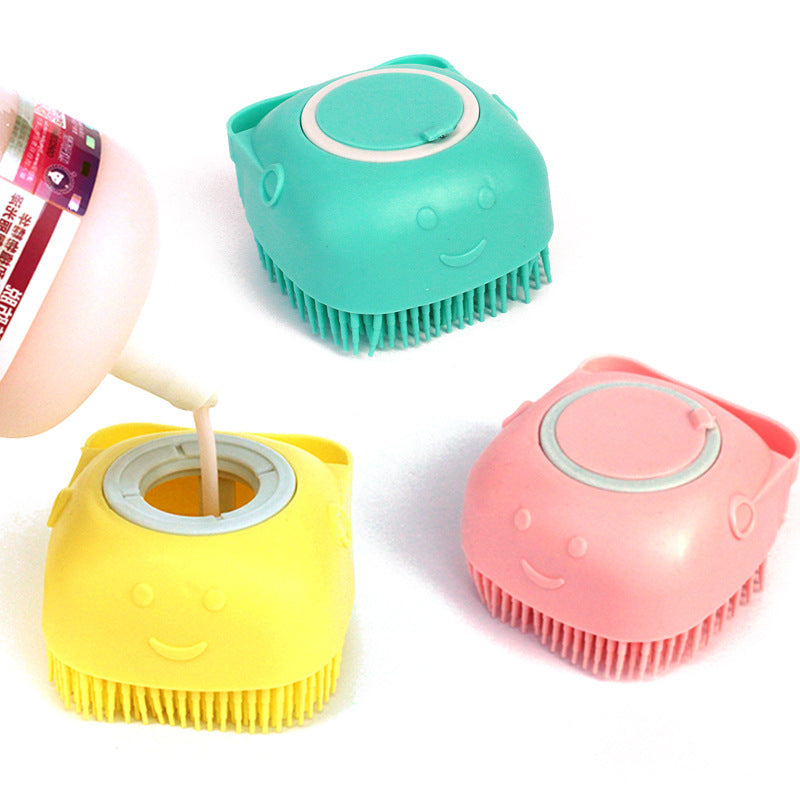 Silicone Pet Bath & Massage Brush – Dog & Cat Grooming Tool with Shampoo Dispenser