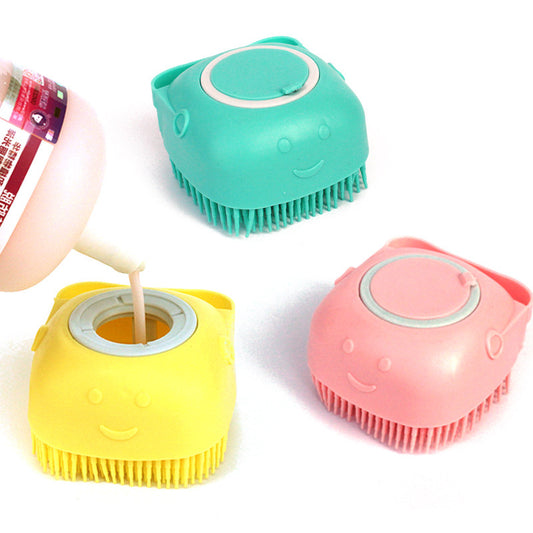 Silicone Pet Bath & Massage Brush – Dog & Cat Grooming Tool with Shampoo Dispenser